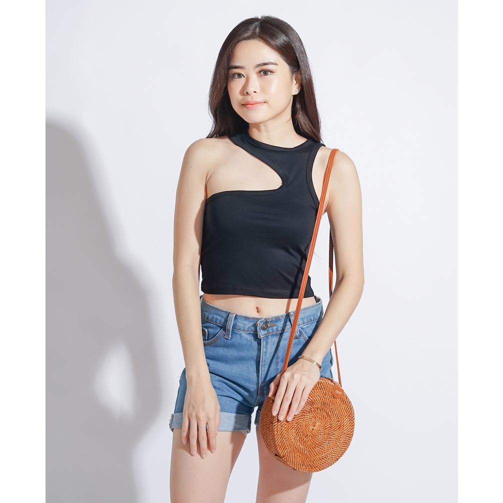 MODAVIE - MELINDA Tanktop One-Shoulder Crop Tank Top Korean Tengtop