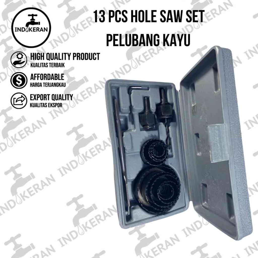 INDOKERAN - 13 Pcs Hole Saw Set Pelubang Kayu