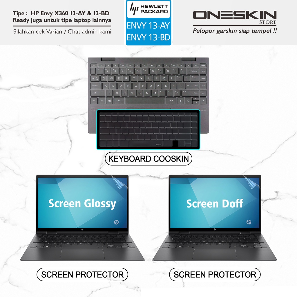 Garskin Sticker Laptop Pelindung Keyboard Screen Protector HP Envy x360 13-ay ay0005au ay0006au 13-bd bd0062tu Gambar Full Body Silikon Bening Glossy