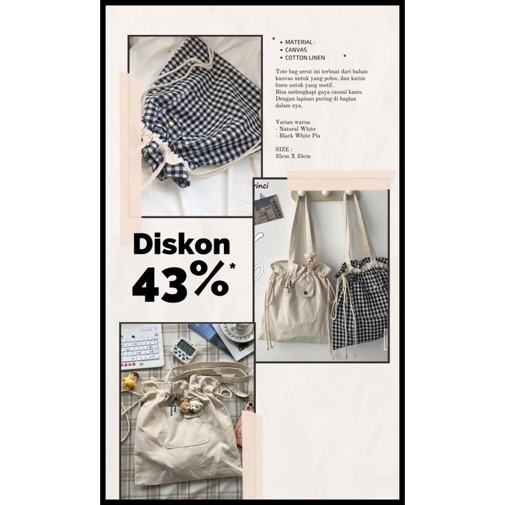 Bag Canvas - Ac Tbdsck Drawstring Linen Canvas Drawstring Tote Bag Tas Wanita