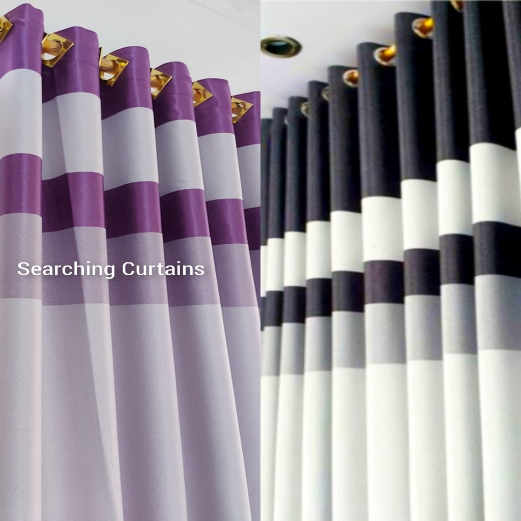 gorden blackaout motif kombinasi ungu abu cantik minimalis ukuran jendela pintu dekorasi rumah mewah