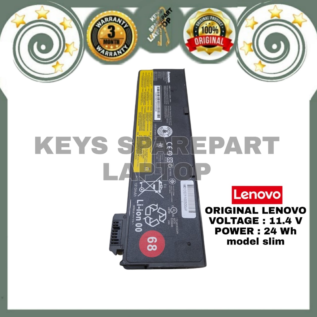 Baterai Battery Batre Laptop Lenovo Thinkpad X240 X250 X260 X270 X240S X250S X260S X270S T440 T440S T450 T450S K2450 T460 T460p T550 3 Cell Slim Original