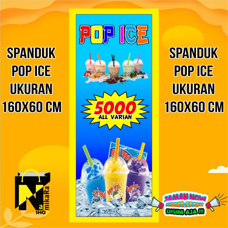 Jual Spanduk Banner Backdrop Pop Ice terbaru bisa custom ukuran 160x60