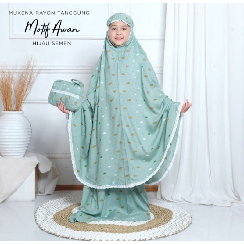 Mukena Anak Rayon Tanggung 2 in 1 Motif Awan