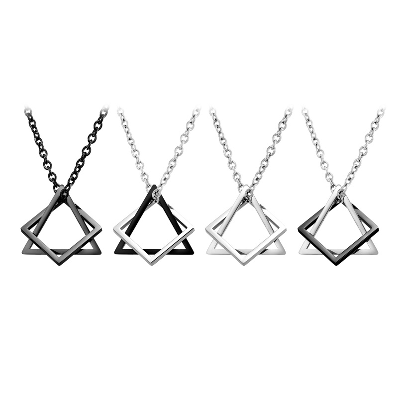 Kalung Dengan Liontin Bentuk Geometri Persegi Segitiga Bahan Zinc Alloy Untuk Pria