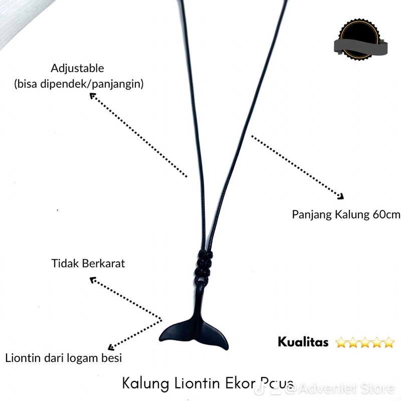 Kalung Pria Liontin Ekor Paus Warna Hitam Besi Logam Anti Luntur Karat Waterproof Necklace Adjustable