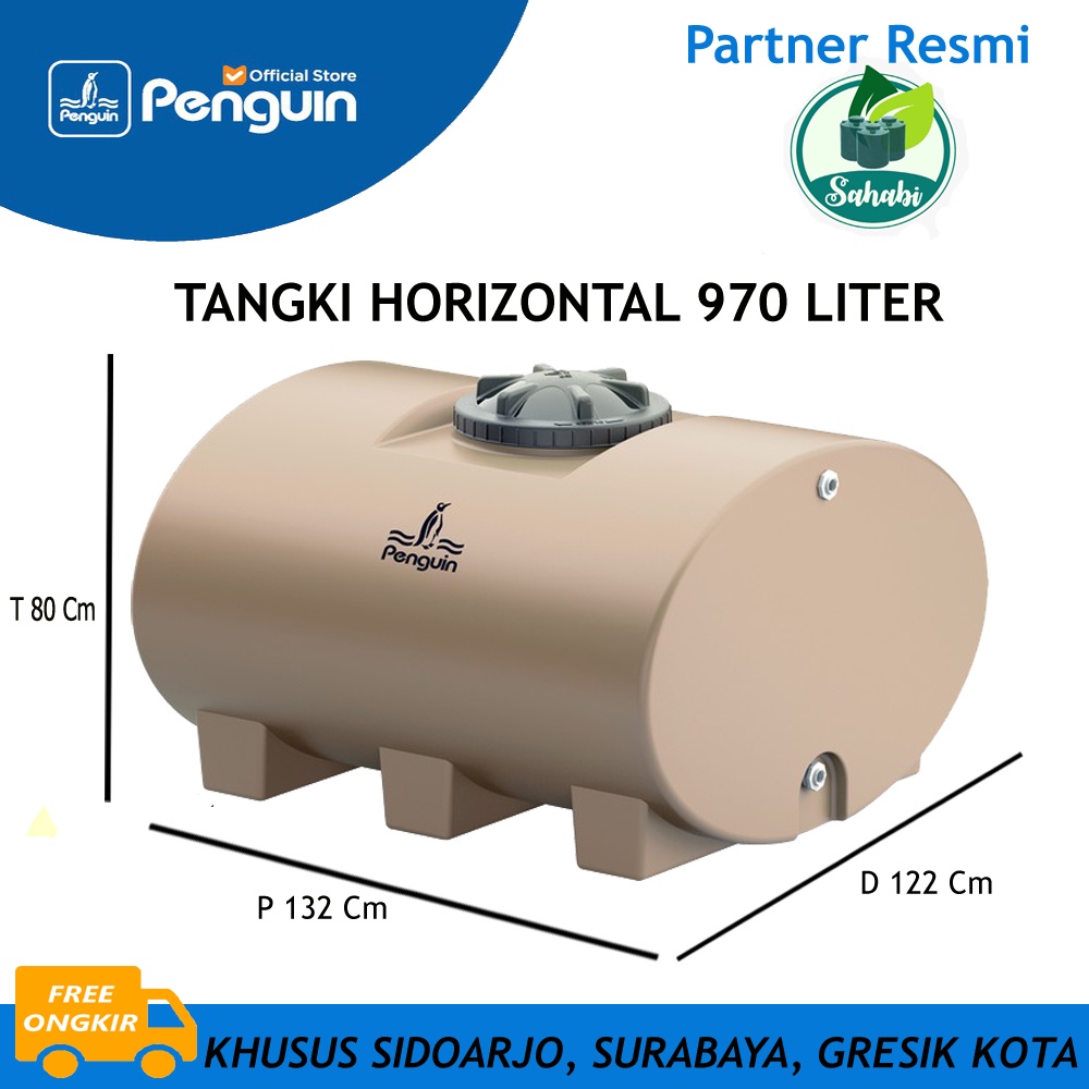 Tandon Air / Toren Air / Tangki Air Horizontal PENGUIN/PINGUIN 970 Liter