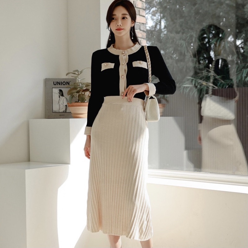 ONE SET IMPORT BANGKOK BKK PREMIUM KNIT ATASAN SWEATER DAN BAWAHAN ROK SKIRT HIGH QUALITY FIT TO XL 