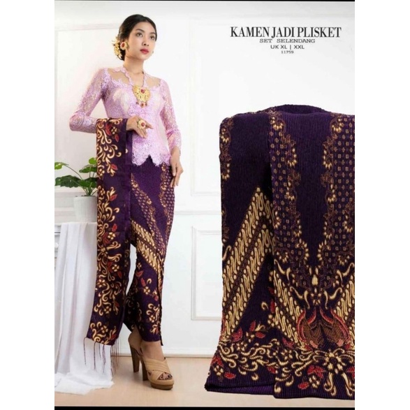 Kamen Plisket Sutra Dobby Plus Selendang//Rok Jadi//Rok Bali/Pakaian Adat Bali-Ungu