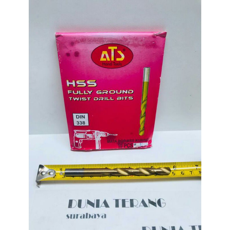 Mata Bor Besi ATS 8mm Kuning - HSS TiN Coated Fully Ground Twist Drill Bits 8 mm