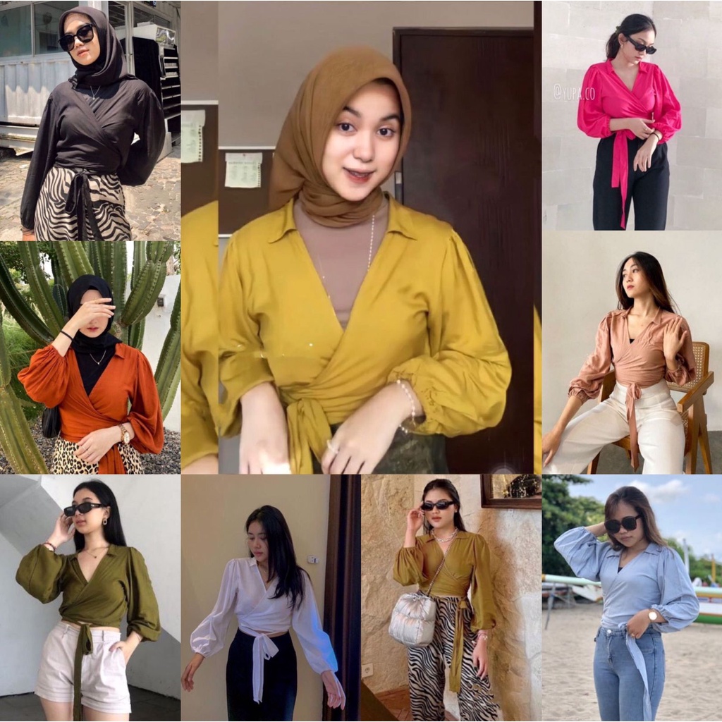 Wrap top atasan wanita LD.98cm KATUN fashion angelie wrap top en/pakaian wanita blouse kimono/ootd h