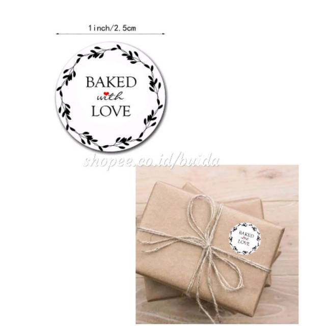 

Label Sticker Baked With Love Baking Tools Decoration Segel Kemasan Packaging Sealer Dus Box Plastik