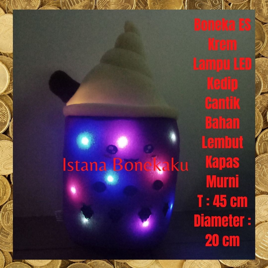 Boneka Boba Bantal Boba Ice Cream T : 45 cm Lampu LED Mewah Halus Isi Dacron Murni