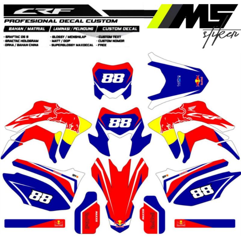 Sticker Striping Decal Variasi Fullbody CRF 150 L REDBULL (BISA TAMBAH NOMOR & NAMA)| Crf Supermoto 