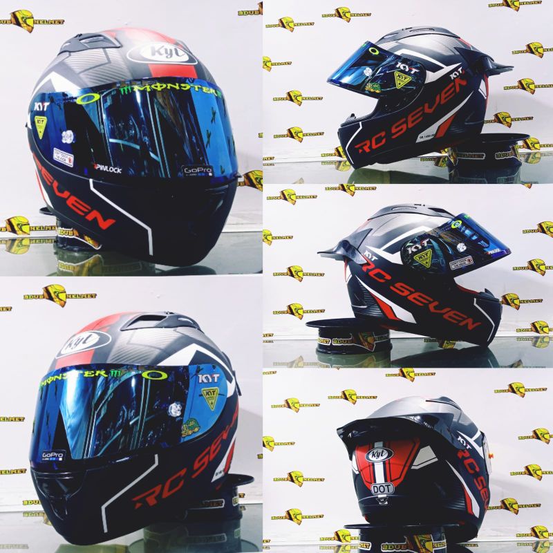 helm kyt full face rc seven motif #19 black white blue paket ganteng 100% baru Ori kyt-Paket ganteng top3