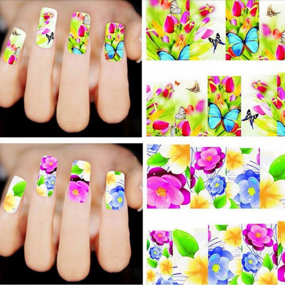 AUGUSTINA Agustina Manicure Decals Beauty Nail Art Tools Charm Decals Bunga Campur Tato Temporer Tato Motif Acak Dekorasi 50lembar