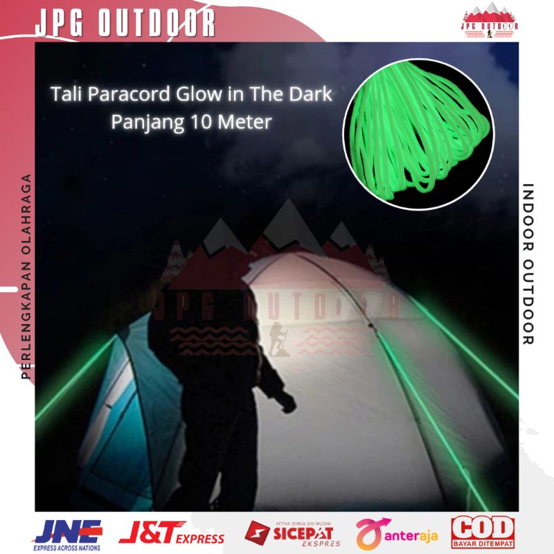 Tali Paracord Flysheet Tenda Camping Outdoor 4mm 10 Meter Luminous Nightglow Glow In The Dark