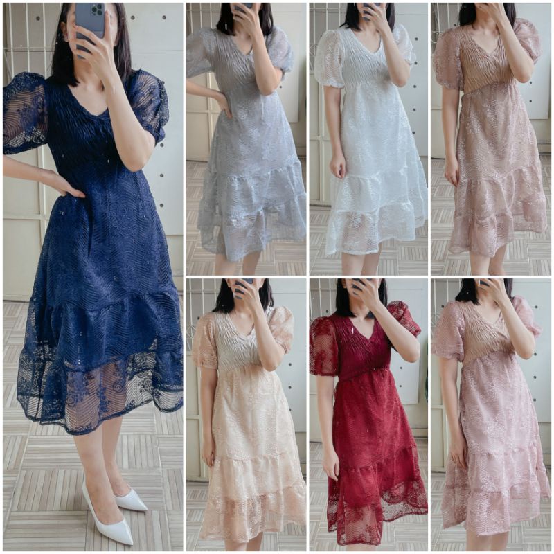 ⚡️ CLEARANCE SALE ♡ PREMIUM ♡ REAL PIC ! CLARETTE VINTAGE BROCADE LUXURY LACE PARTY MIDI DRESS /  GAUN PESTA MEWAH