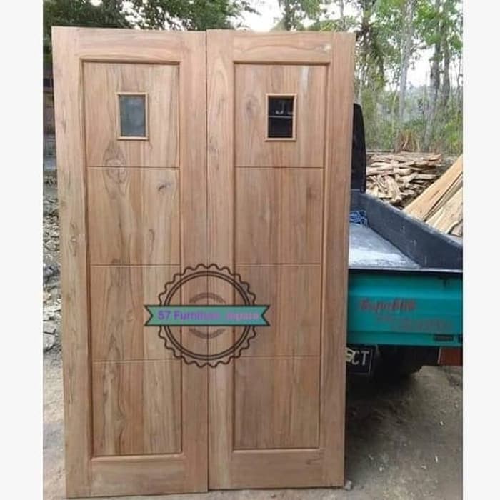 Pintu Rumah - Kusen 2 pintu ukuran 120x200cm kayu jati mentahan