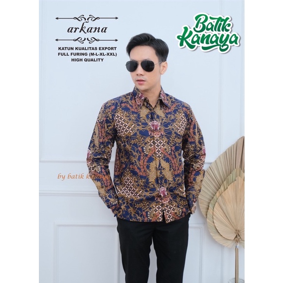 ARKANA Batik Pria Lengan Panjang Berlapis furing Bahan Katun Berkualitas Ekspor