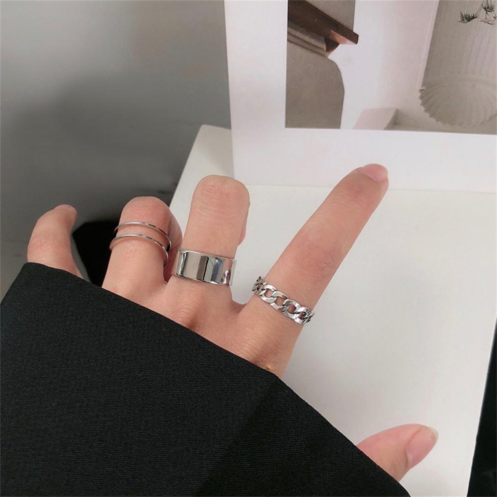 Preva 3 Pcs Cincin Set Fashion 3 Pcs /Set Wanita Geometri Pembukaan Melingkar Punk