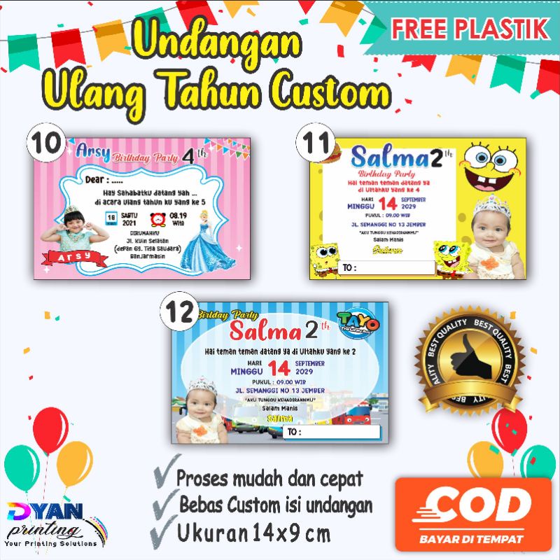 UNDANGAN ULANG TAHUN ANAK CUSTOM, BISA COD/BAYAR DITEMPAT