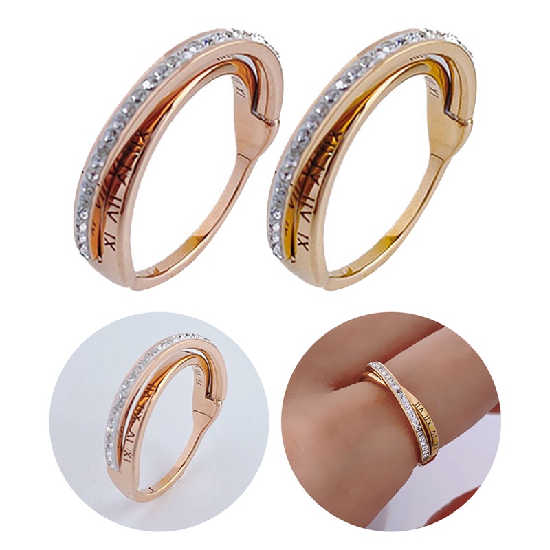 Cincin Titanium Steel Rose Gold 18k Hias Berlian Imitasi Untuk Wanita