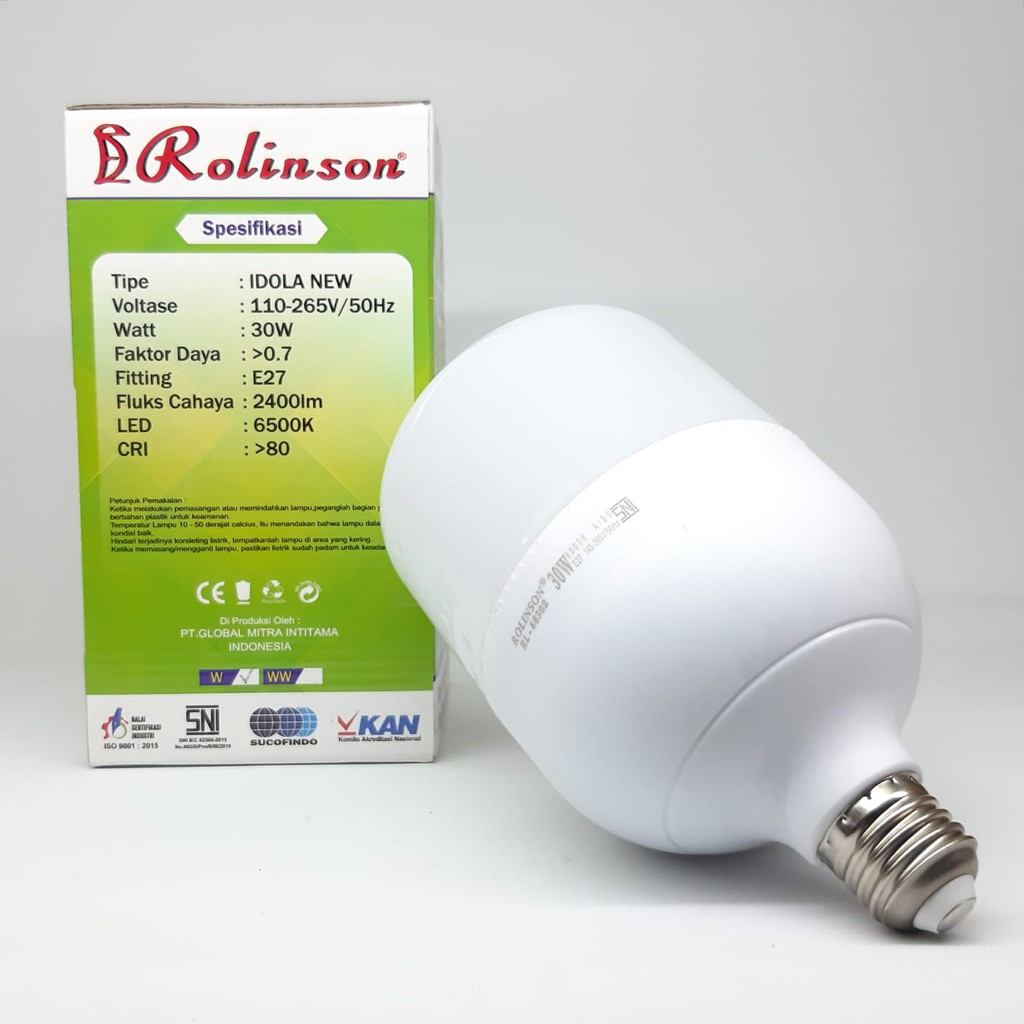 Bohlam LED Rolinson IDOLA Sangat Terang 30 Watt Cahaya Putih Hemat Energy RL-8830D