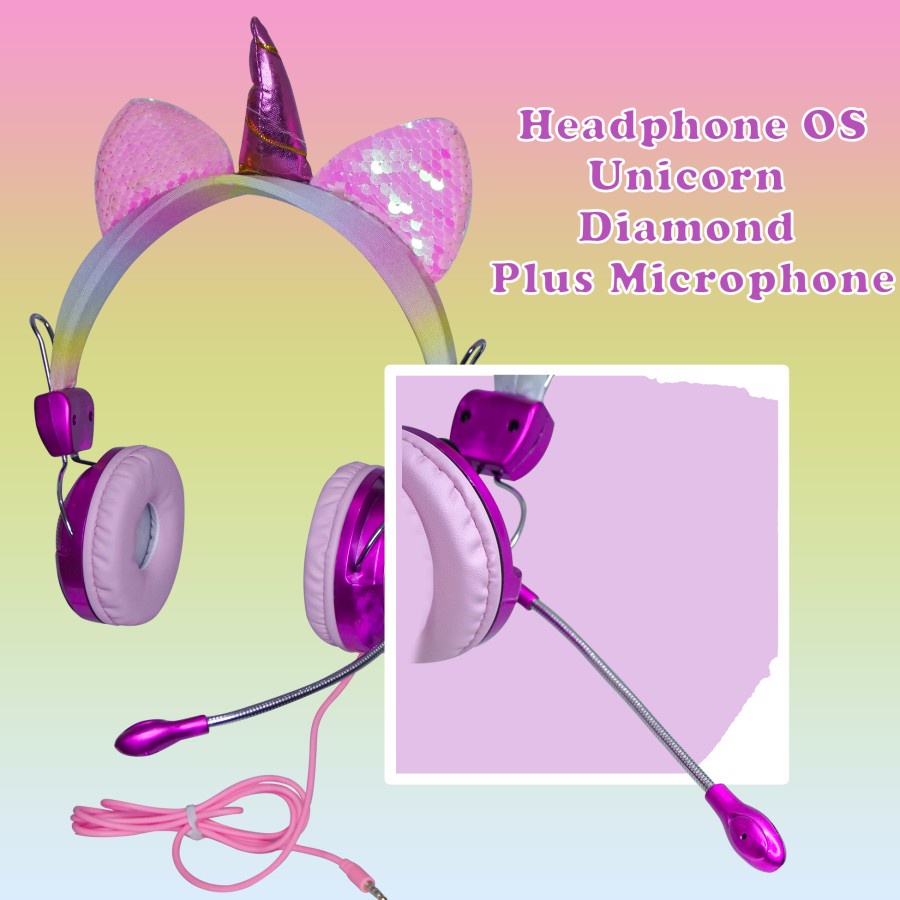 HGM-024 Headset Bando Cute Unicorn Rainbow Ada Mic Model Kabel Headphone Microphone Earphone Music