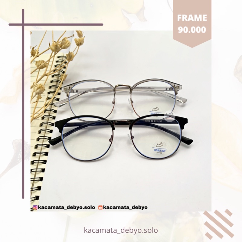 Kacamata Kombinasi Besi dan Plastik/Frame Untuk Cewek dan Cowok/Kacamata Keren Kekinian/Ganti Lensa 