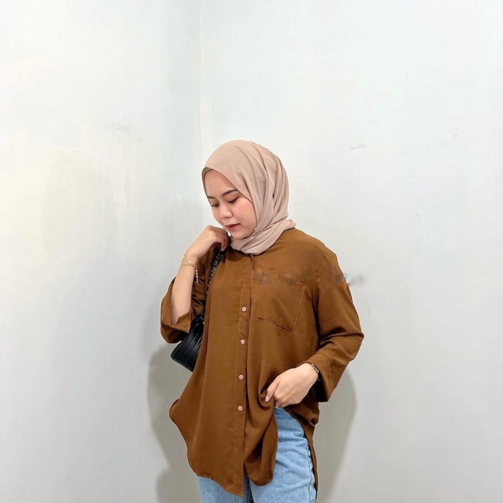 BEFAST - ZEC OOTD Blouse NIJIMA / Ansya Top CRINCLE / Pakaian Wanita / Atasan Lengan Panjang / Kemeja Oversize Casual / Fashion Wanita Kerja Casual / Kemeja Polos Formal / Terbaru / Kemeja Best seller