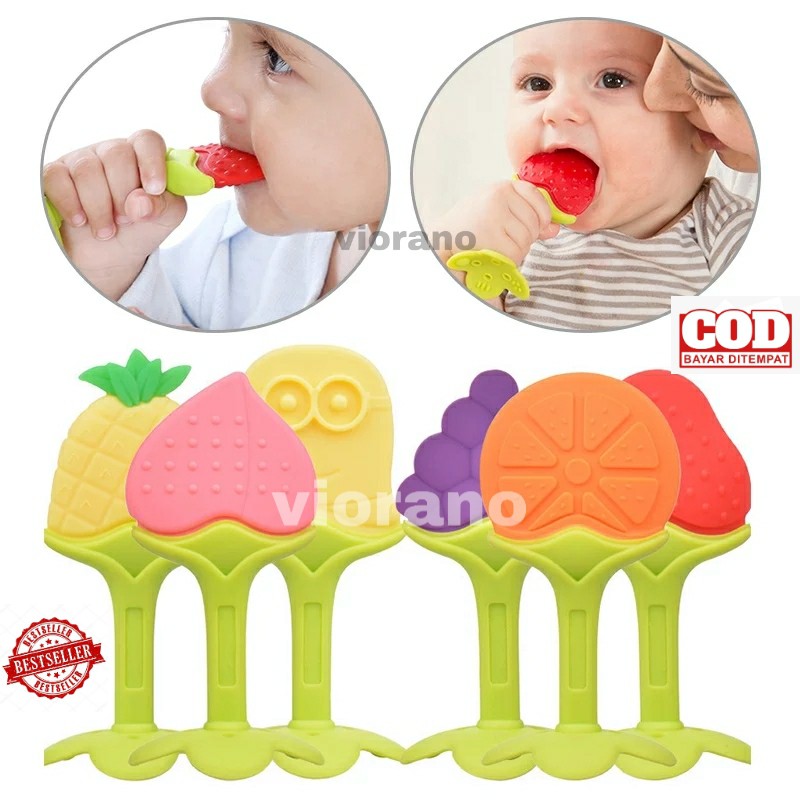 Teether Baby Fruit / Mainan Gigit Bayi Motif Buah Aman / Empeng Bayi Teeth Development Aman Foof Gra