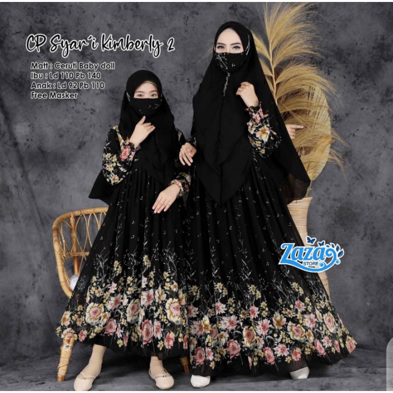 Free masker Couple gamis syari set ibu dan anak couple mom and kids usia 10 11 12 tahun Cp Kimberly