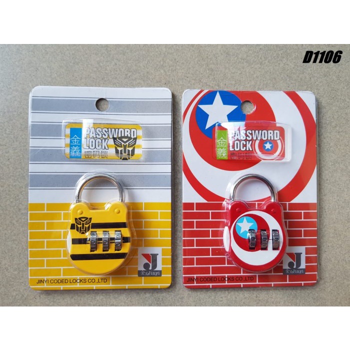 Gembok koper tas 3 digit Transformer/captain america