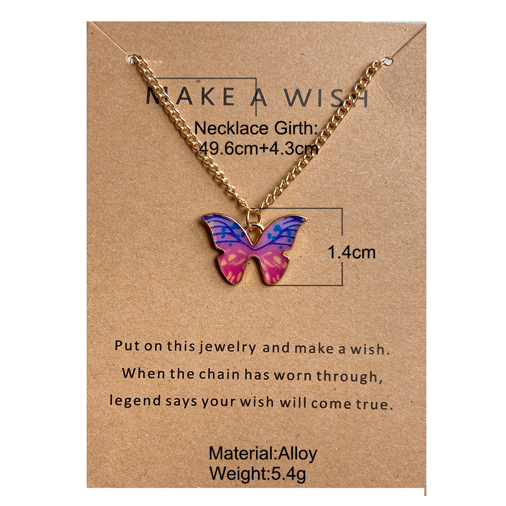 Colorful Butterfly Necklace Simple Chain Card Gift Women Jewelry Fashion Accessories