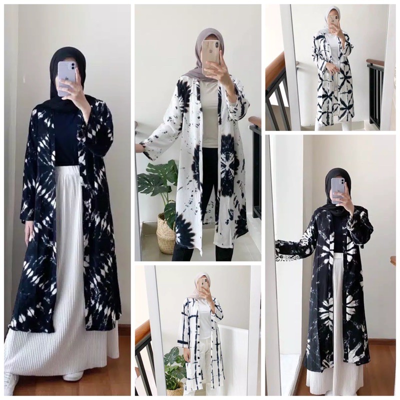 Jual 5 Motif Long Outer HITAM Sabiyan Shibori Handmade Tie Dye