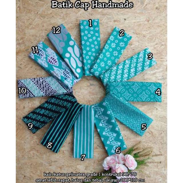 Kain Batik Cap Handmade Warna Tosca