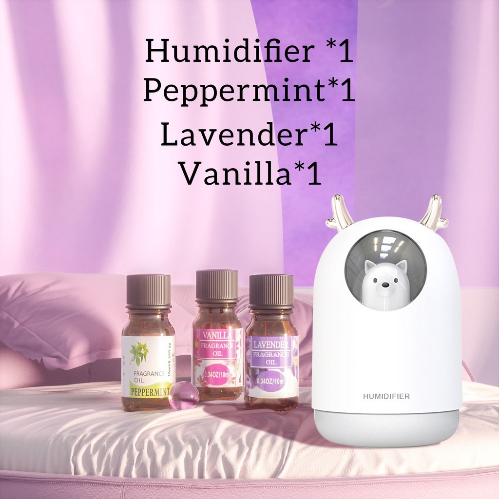 [endear]100% ORI cute Bear Humidifier 300ML Essential Oil Diffuser Aroma Terapi Pengharum Ruangan-White *1+OIL*3