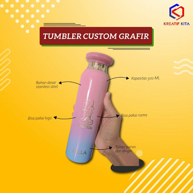 Tumbler Lucu Custom FREE Sedotan Stainless
