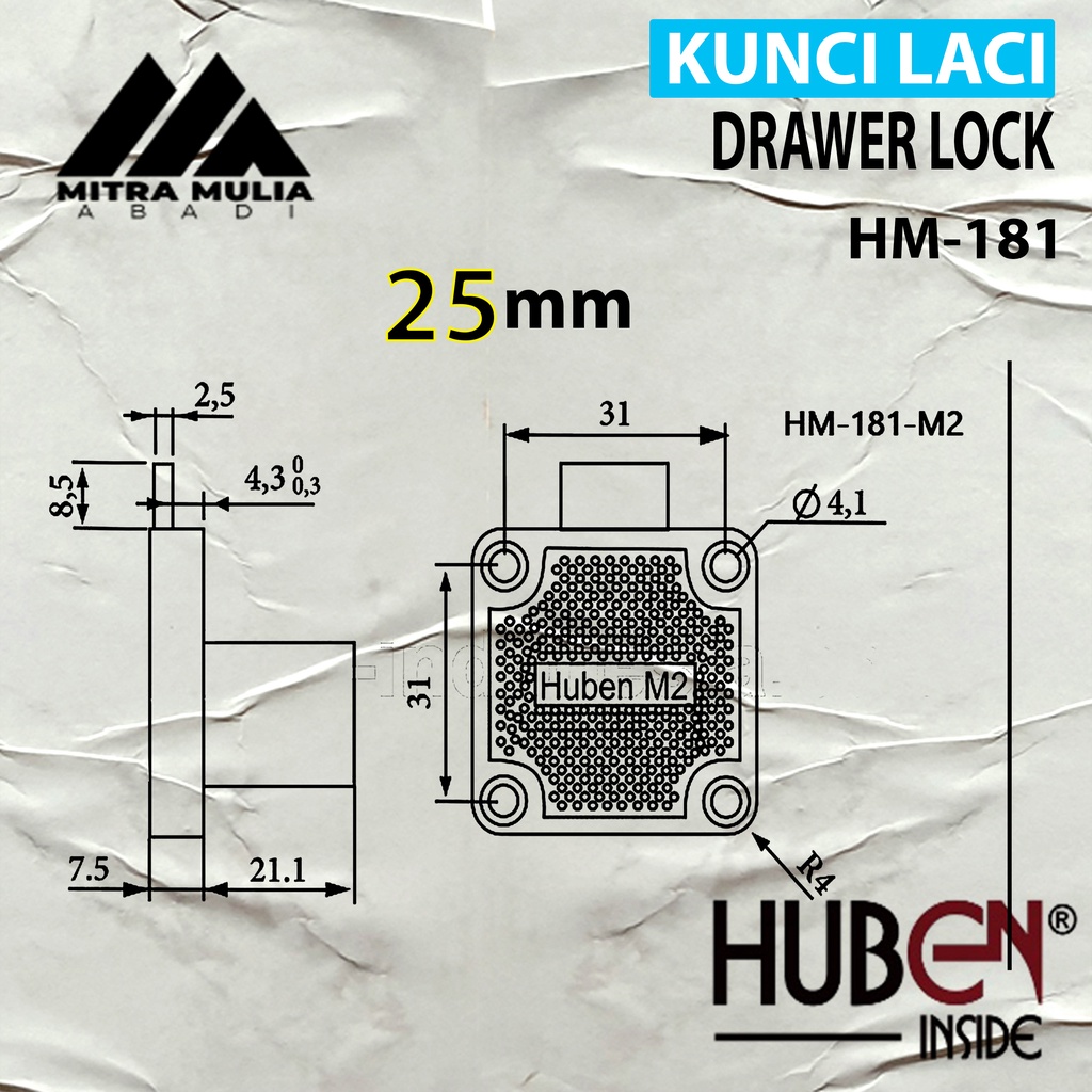 Drawer Lock 25mm/ Kunci Laci Huben l Lemari