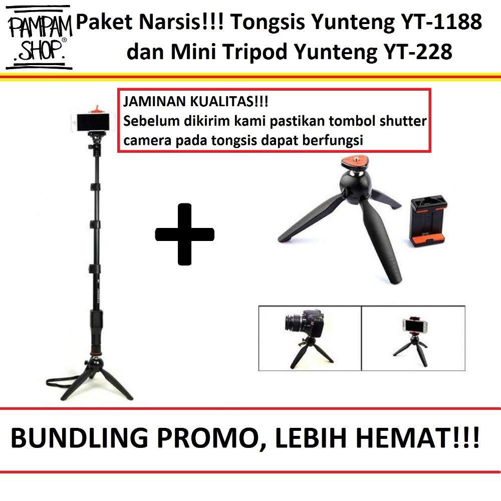 LEBIH HEMAT Paket Narsis Tongsis Yunteng YT-1188 dan Mini Tripod YT-228 Original | Monopod, Selfi