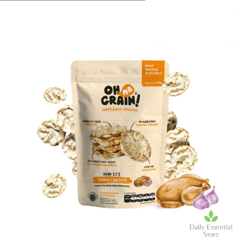 

Oh Ma Grain! Popped Rice Crackers Onion Chicken - Rasa Ayam Bawang - Snack Sehat - 50 gr