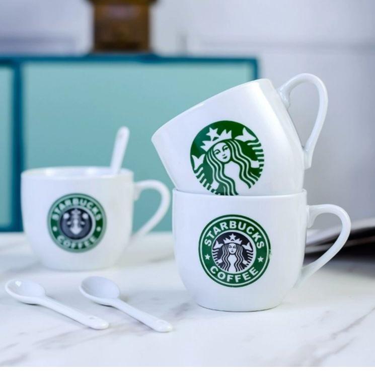 Dijamin Miring harga.. 【Pengiriman Gratis】Mug Cangkir Keramik Starbucks Set Sendok Kramik Gelas Set 