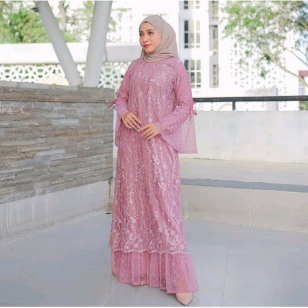 Gamis Remaja Brukat Lebaran Terbaru 2022 Maxi Nabila Brukat Model Kekinian Pesta Kondangan Mewah Uku