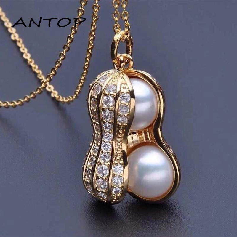 Kalung Rantai Dengan Liontin Kacang Lapis Silver / Rose Gold Aksen Mutiara Untuk Wanita