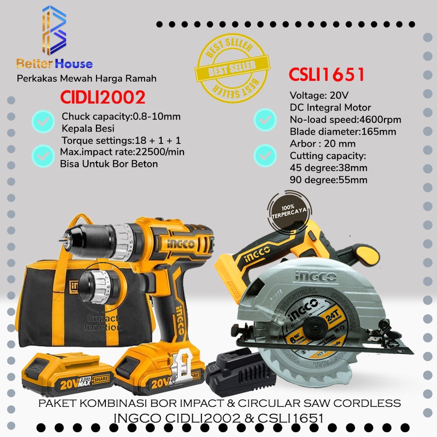 BOR IMPACT CORDLESS CIDLI2002 CIRCULAR SAW CORDLESS 20V INGCO CSLI1651