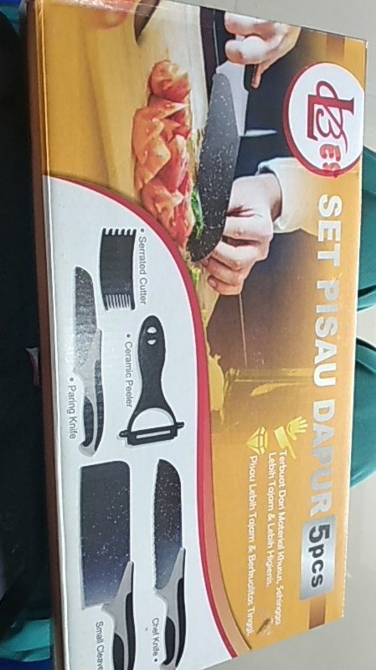 Cod Set 5 Pisau Hitam Chef Knife / Small Cleaver / Paring Knife / Peeler / Serrated Cutter (j13)