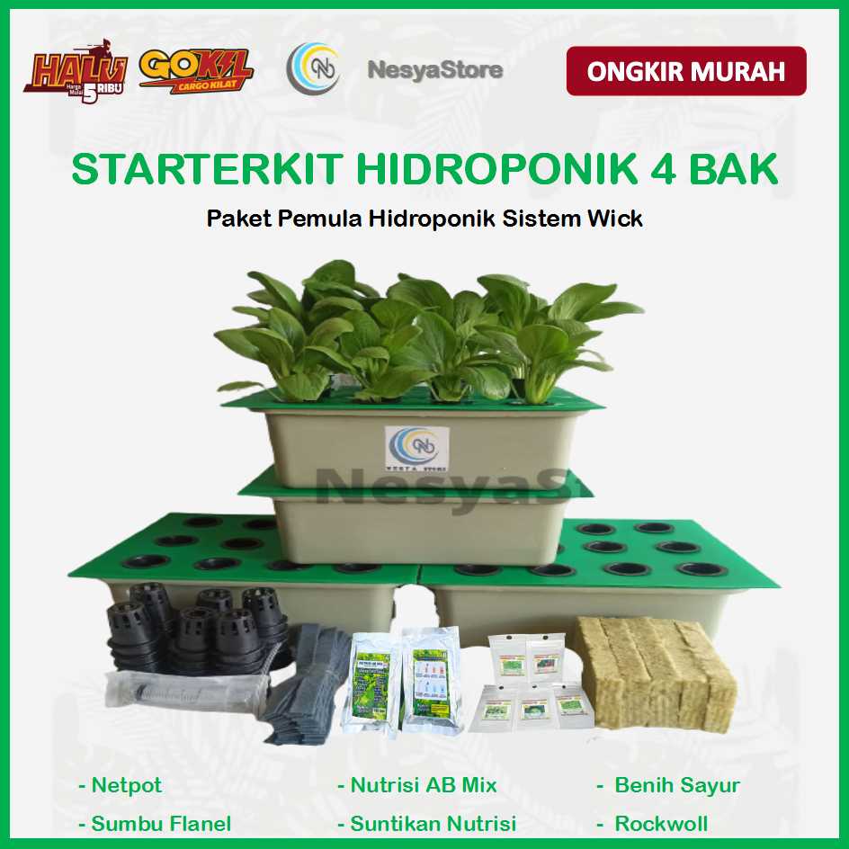 Paket Hidroponik Starterkit Hidroponik Wick 4 Bak 9 Lubang dan 12 Lubang