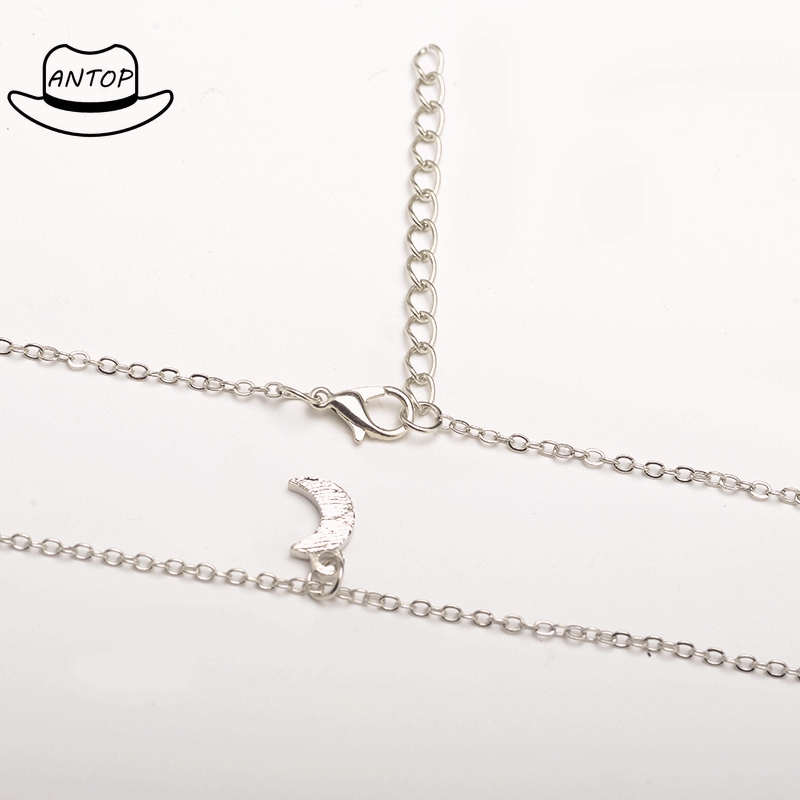 Antop！Moon Pendant Necklace Rhinestone Jewelry Dengan Rantai Pendek Klavikula Kalung Berlian Chain