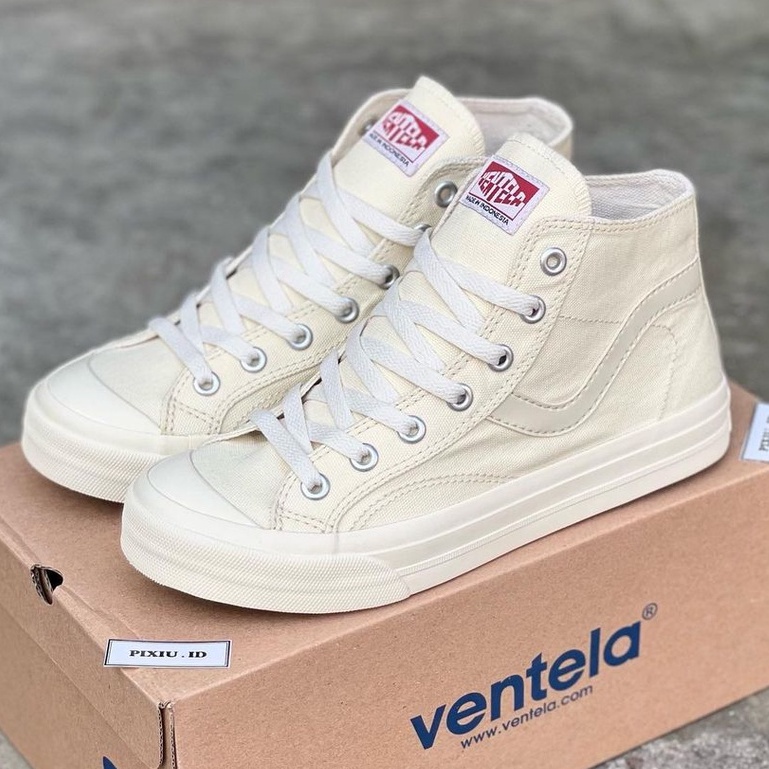 Ventela public high sepatu sneakers vantela shoes cream ori 100%